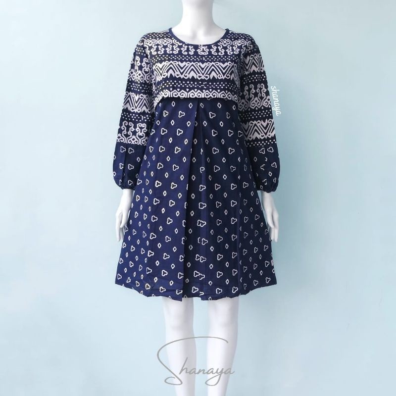 Shanaya Batik Tunik Seling Cap Garutan Navy Batik Asli Solo Atasan Batik Modern S M L XL XXL/ BATIK 