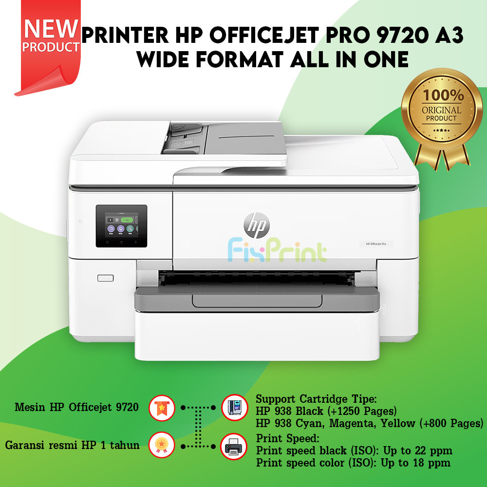 Printer HP Officejet 9720 A3 LAN Wireless All-in-One, pengganti HP 7720