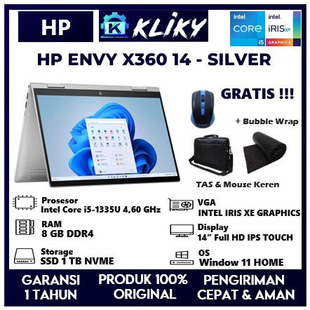 Laptop touchscreen tipis HP Envy X360 Intel i5 Gen 13 terbaru ssd 1 TB