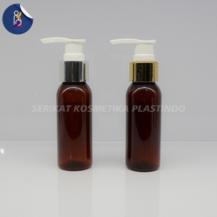 BOTOL BR 60 ML AMBER PUMP LOTION SILVBER GOLD 60ML PET AMBER COKELAT