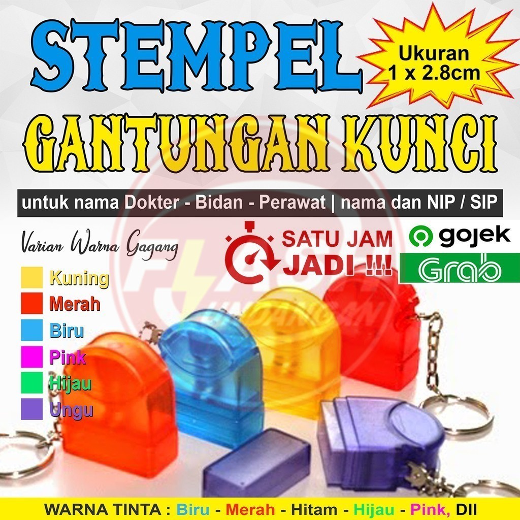 

STEMPEL BIDAN, DOKTER, APOTEKER, JABATAN, NO HP. FLASH WARNA OTOMATIS GANTUNGAN TRNSPRAN 10x28mm sehari jadi