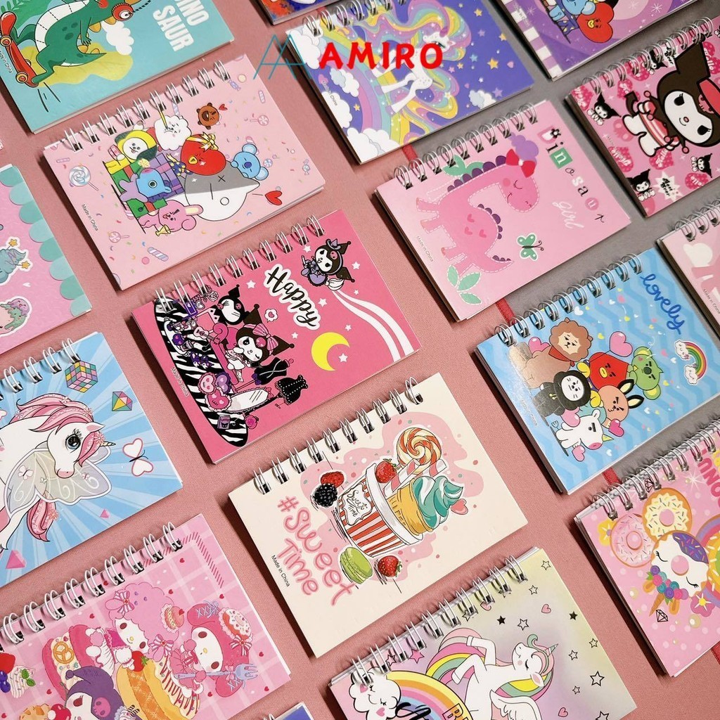 

(4pcs) memo ring kecil lembaran set kuromi / Mini Notebook Fancy Karakter Lucu / Buku Diary Motif