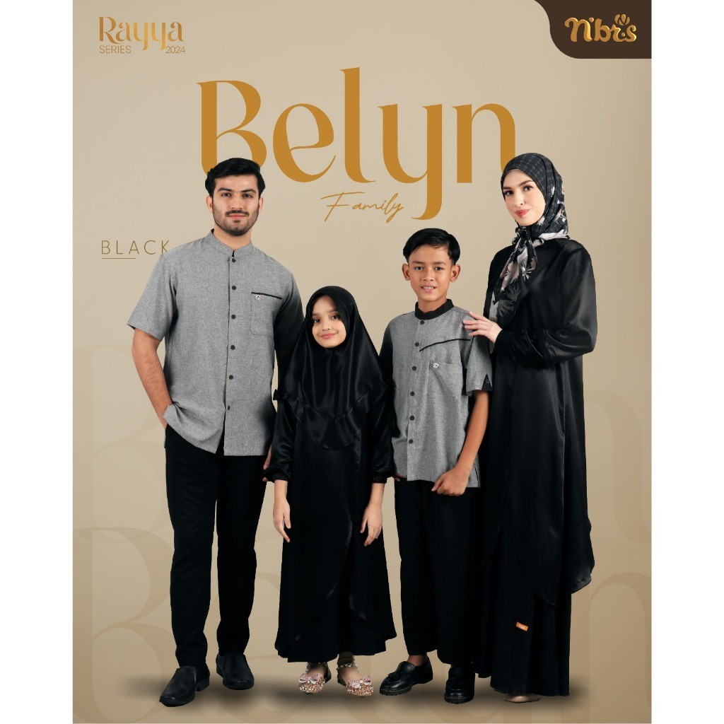 NBRS Sarimbit Keluarga Baju Couple Muslim Keluarga Lebaran 2024 NIbras Rayya Series Belyn Black Gami
