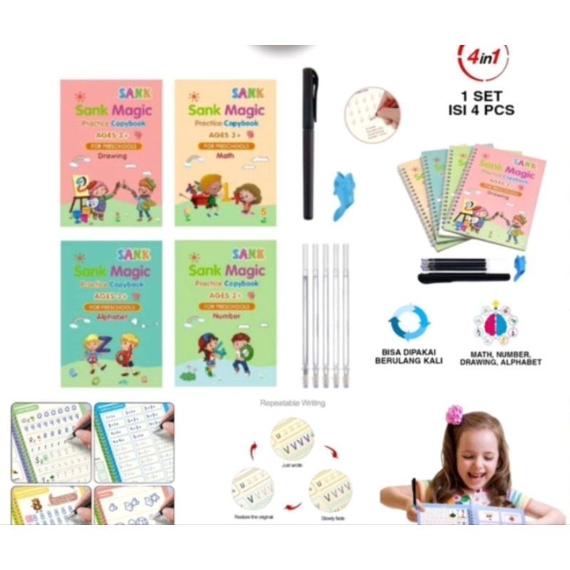 

Sank Magic Practice Book 1 Set Isi 4 Buku Math, Number, Alphate, Drawing Edukasi Latihan