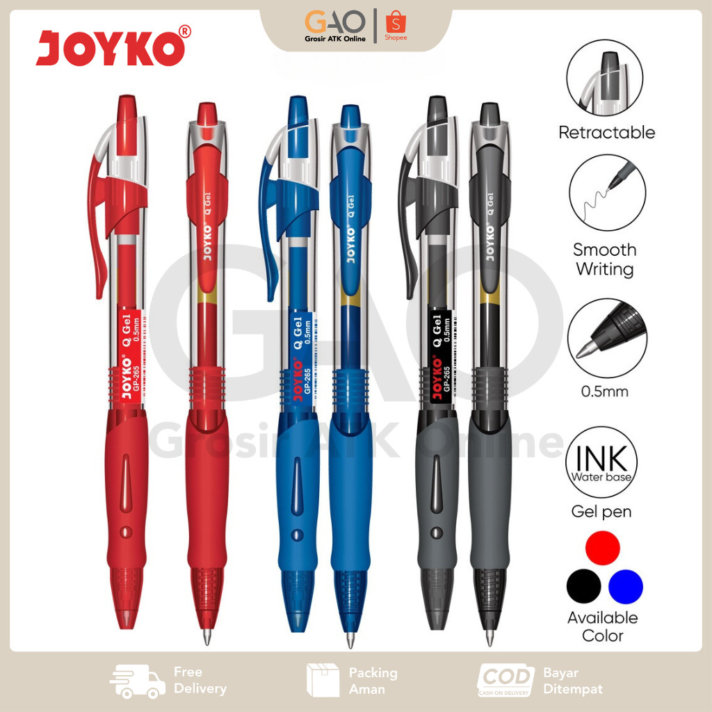 

Pulpen Gel Pen Joyko 0.5mm GP-265 ( 1 Pack Isi 12 PCS )