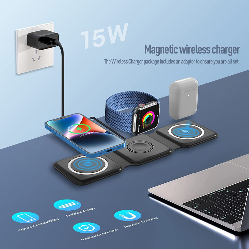 NEW PRODUCT 3 in 1 Magnetic Wireless Charger Pad Fast Wireless Charging Dock Station Foldable