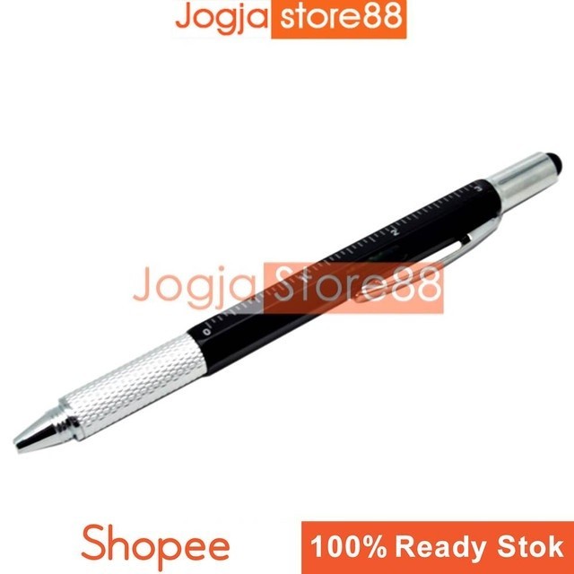 

Pena Plastik Multifungsi Stylus + Penggaris + Level + Obeng - Black