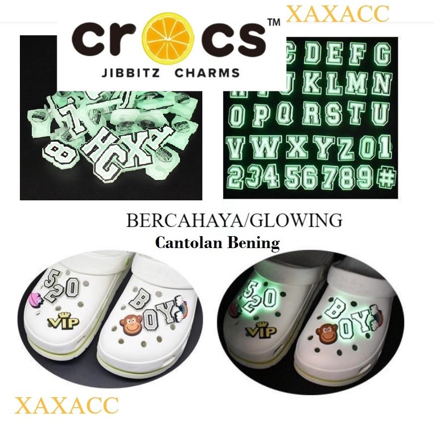 AHG-400   Pin Sandal Bercahaya Bentuk Angka Huruf Glowing in The Dark Pins Charm Putih Untuk  Gesper