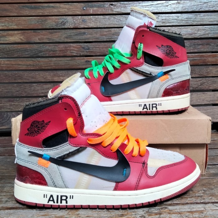 AJ1 Chicago High Off Red Virgil Abloh White Sneakers Sepatu Shoes AJ 1