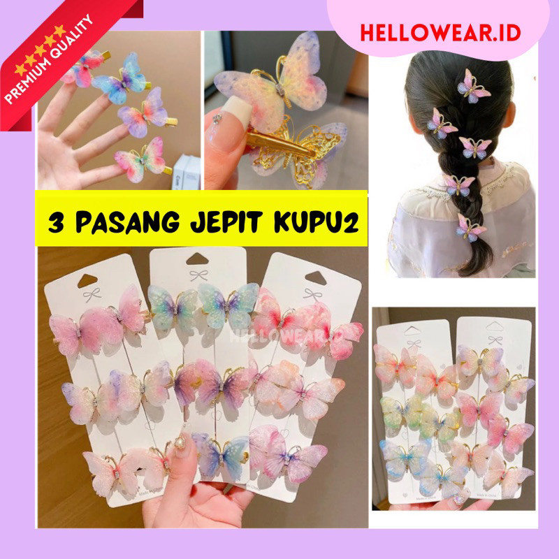3 Pasang JEPIT KUPU KUPU BUTTERFLY HAIRCLIP JEPITAN RAMBUT ANAK DEWASA KUPUKUPU PITA RAMBUT JEPITAN 