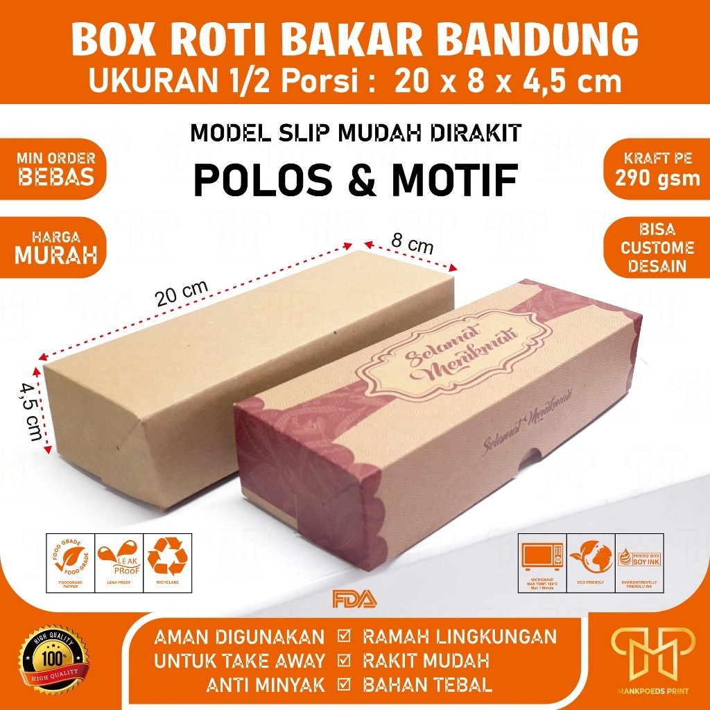 

Dus Roti Bakar Bandung 1/2 Porsi, Box Roti Bakar, Kemasan Roti Bakar Food Grade Anti Minyak