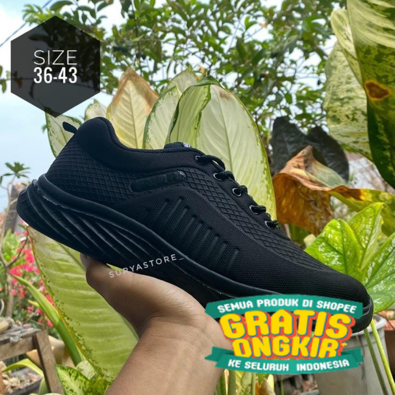 Sepatu Sneakers Hitam Polos Pria Wanita | Sepatu Sekolah Hitam SMP SMA Olahraga/ kado hadiah