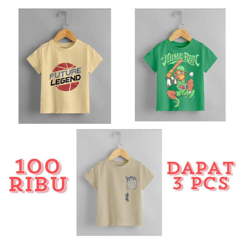 PAKET HEMAT 3 pcs 100 ribu 1-6Tahun kaos anak-anak kaos distro anak pria wanita model kekinian