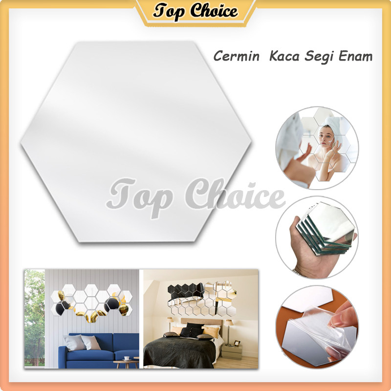13PCS Cermin Kaca Segi Enam / Stiker Cermin Dinding Anti Pecah