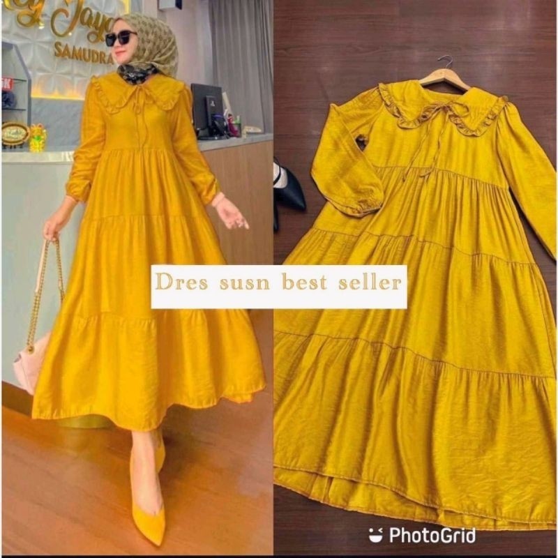 (BISA COD) SAFTA MIDI DRESS RAYON KEKINIAN// GAMIS CANDA KIRANIA MUSLIMAH WANITA LENGAN PANJANG// DR