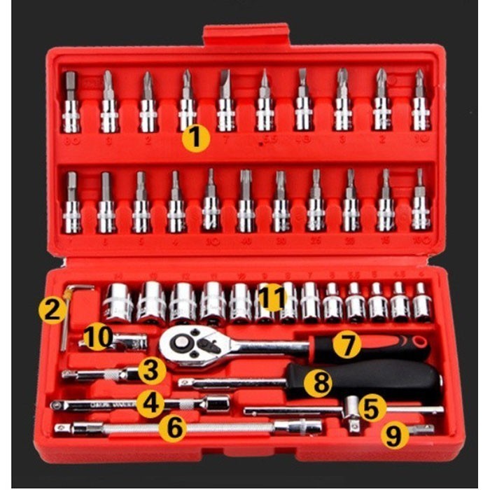Kapusi Kunci Sok 46 Pcs Shock Set CRV 1/4 Inch K-9819