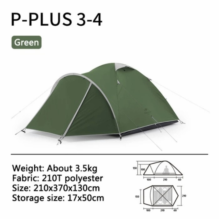 TENDA NATUREHIKE P PLUS 3 - 4 PERSONS NH21ZP015 TENDA CAMPING PIKNIK