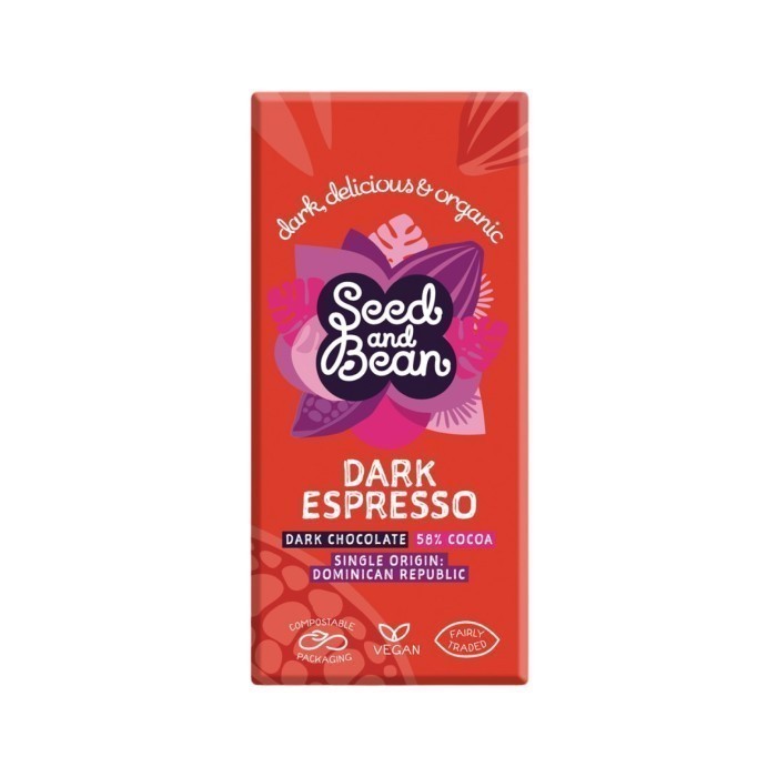 

Cokelat Organik SEED & BEAN Organic Dark 58% Cocoa Coffee Espresso Bar 75gr