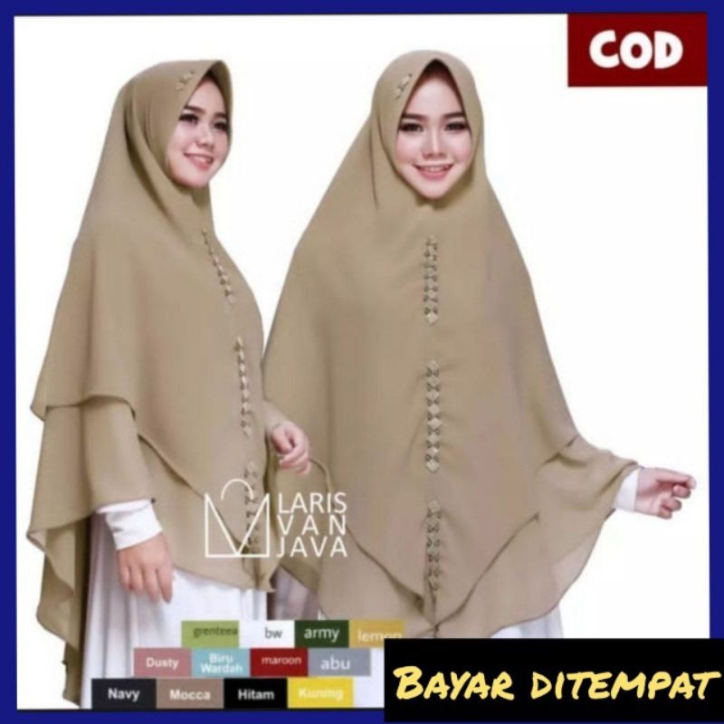 ✨BEST SELLER✨ -(Terlaris) KHIMAR 2 LAYER ASYAIBANA SWAROVSKI CERRUTY Hijab Payet LV Khimar Warna Hit