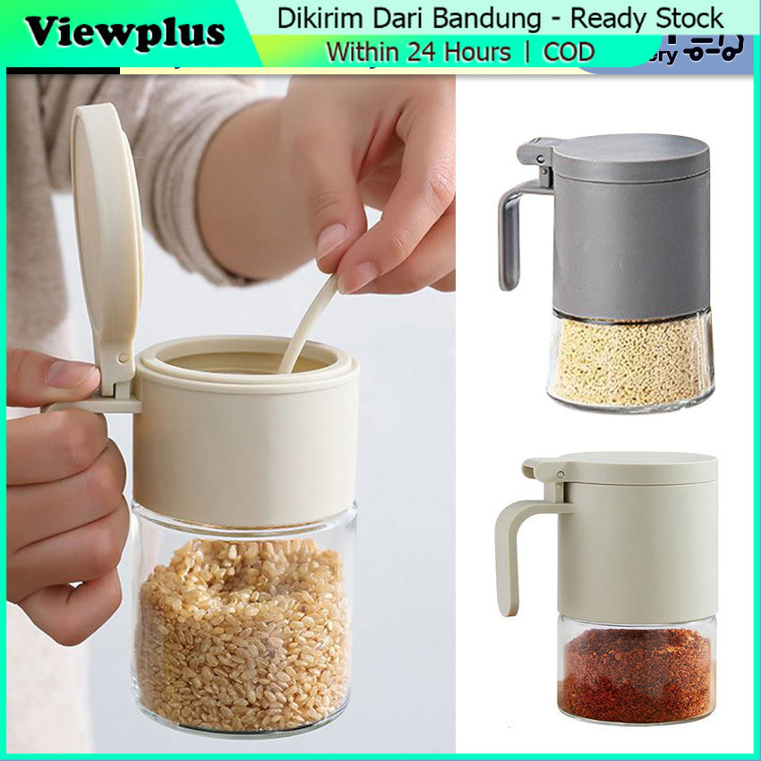 Tempat Bumbu Dapur Botol Kaca Dengan Sendok Tempat Toples Garam Merica Tempat Bumbu Kaca