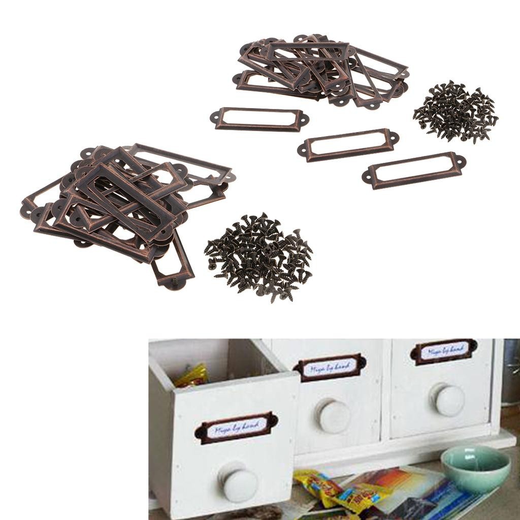 

40pcs 9x17mm Filing Cabinet Label Holders Name Tag Card Labels, Indexes Supply-Red Bronze