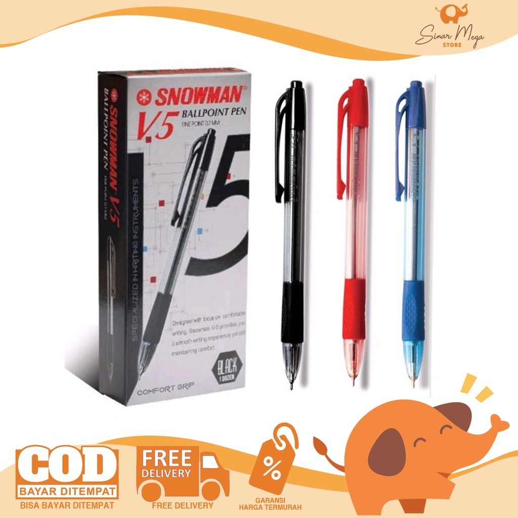 

DIJUAL LUSINAN Snowman Pulpen V5 Black & Biru 0.7mm Pena Ballpoint Berkualitas