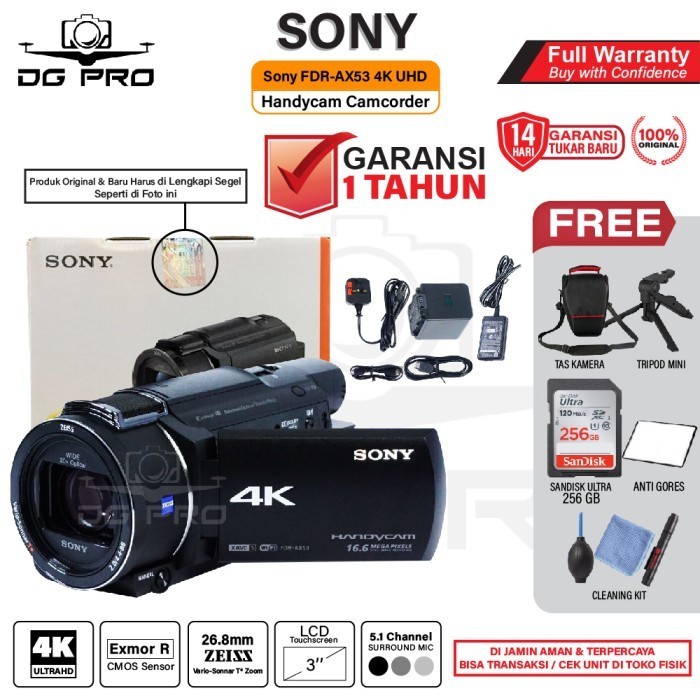 Sony FDR-AX53 4K Ultra HD Handycam Camcorder AX 53 Original - UNIT ONLY, PAKET STANDARD