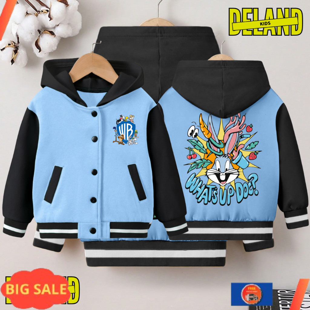 ✨COD✨ -JAKET VARSITY HOODIE ANAK USIA 2-12 TAHUN LOONEY TUNES LAKI LAKI PEREMPUAN