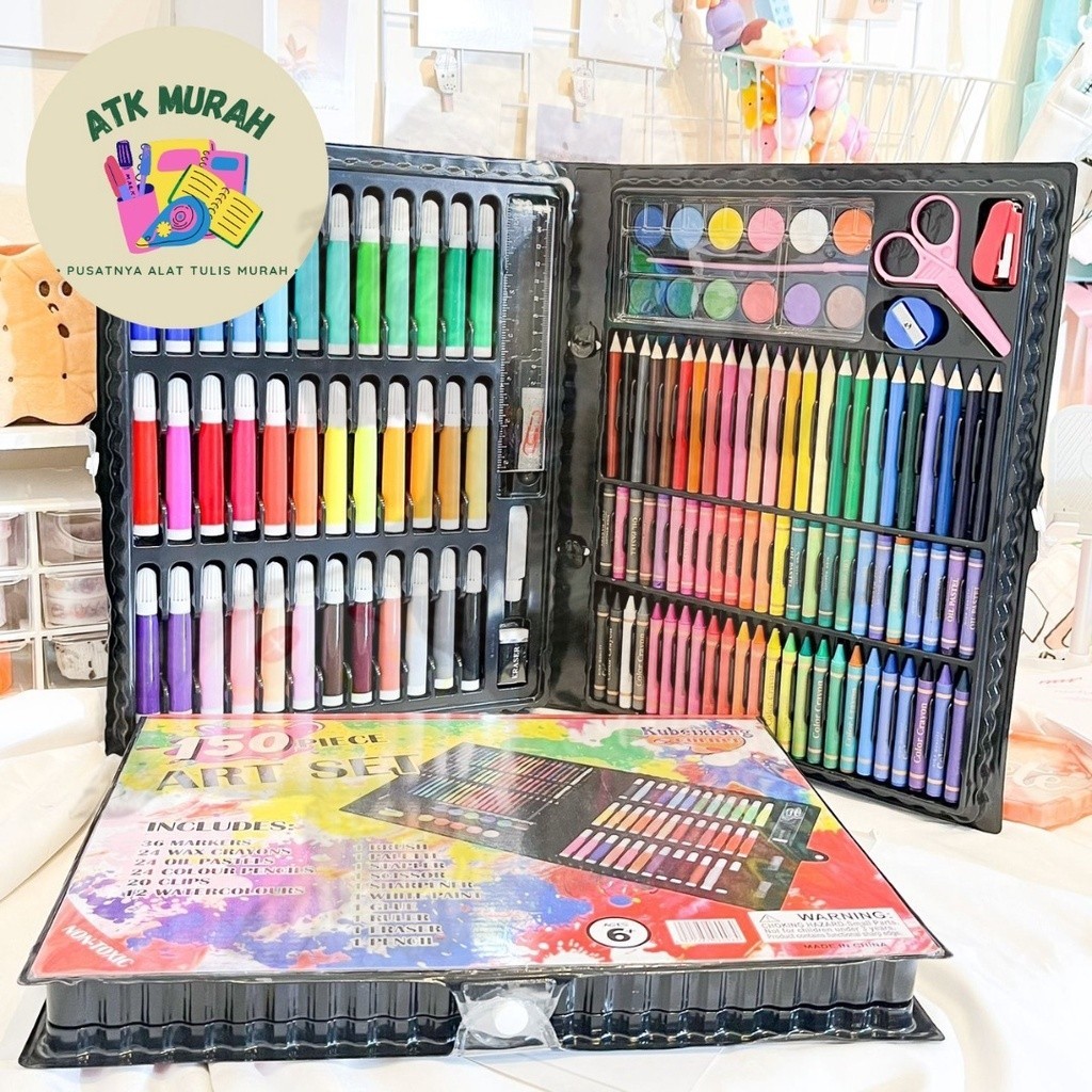 

150 PIECE SET CRAYON CUTTER KUAS GUNTING CAT AIR OIL PASTEL CRAYON TERMURAH COD