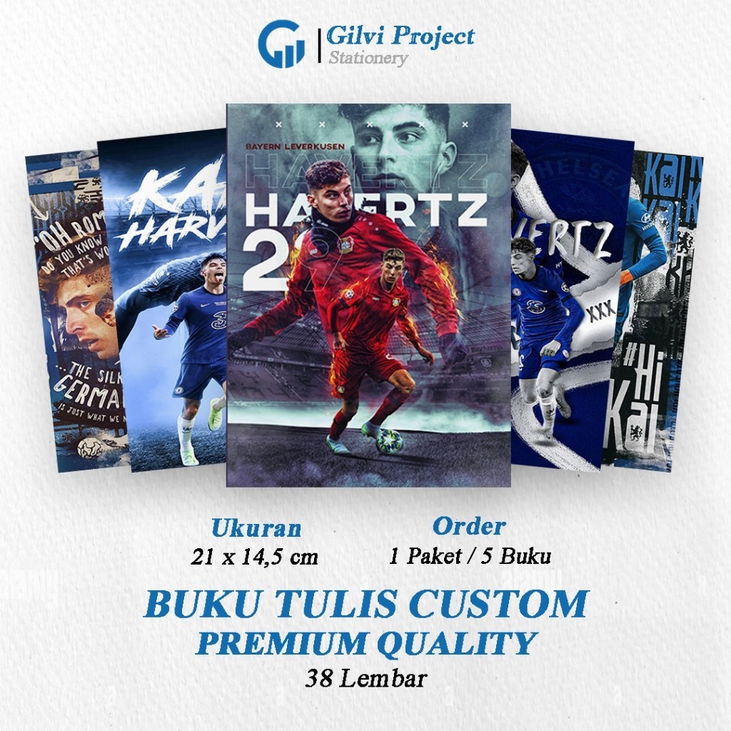 

Buku Tulis Sekolah Custom Tema Sepak Bola KAI HAVERTZ Bergaris 38 Lembar 1 Pak Isi 5 Buku/ Buku Tulis Anime/ Buku Aesthetic/ Buku Catatan