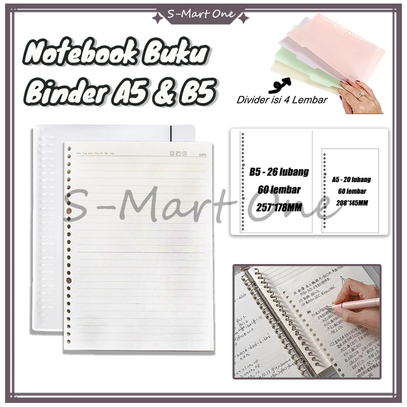 

Binder A5/B5 60 Lembar /Binder B5 26 Ring Polos Bening /Pembatas Binder Warna Pastel A5 / B5/B5 refill 60 lembar /Binder Transparan/Map Binder