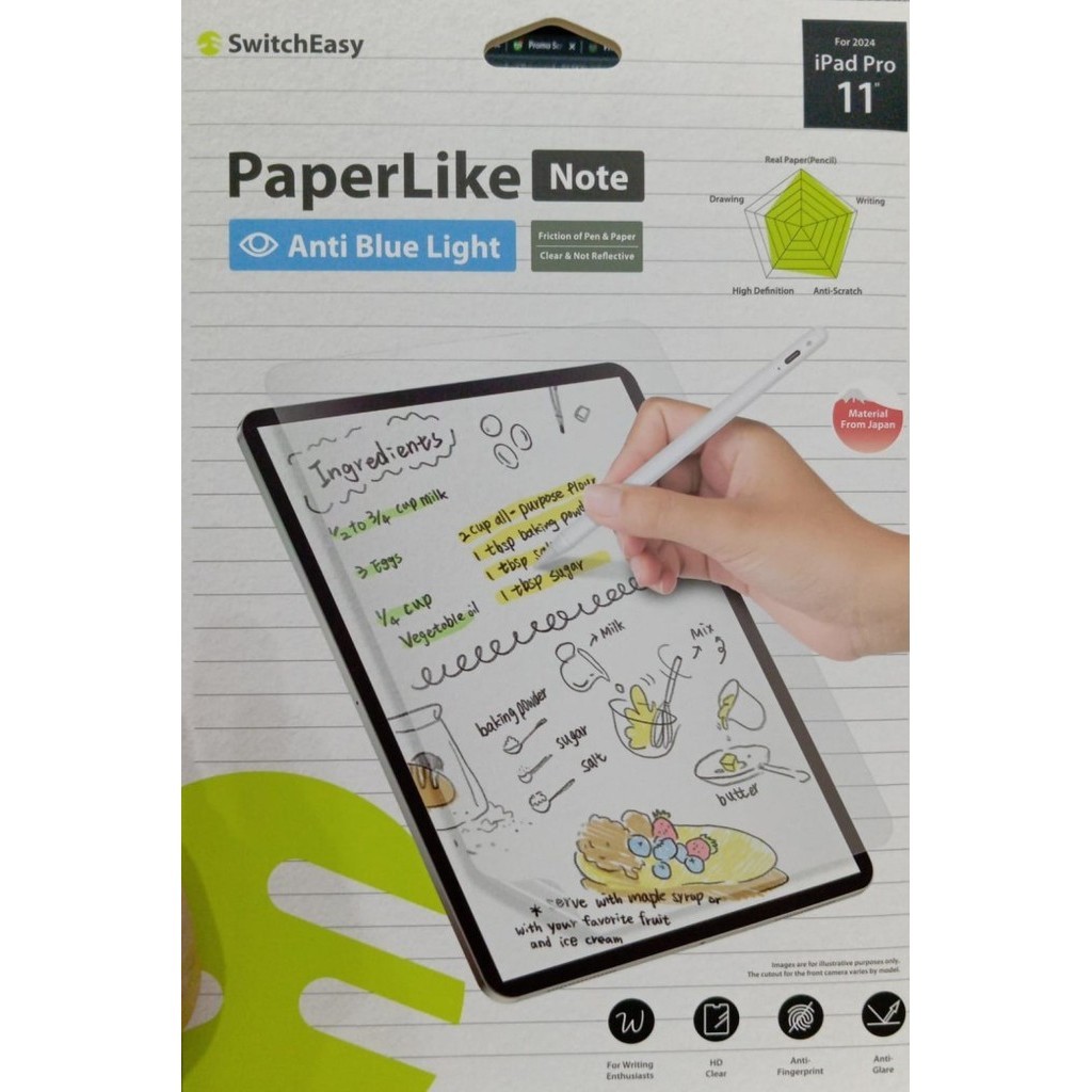 SWITCHEASY Screen Protector iPad Pro M5 M4 11 Inch 2024 SWITCHEASY PaperLikee Note Anti Blue Light H