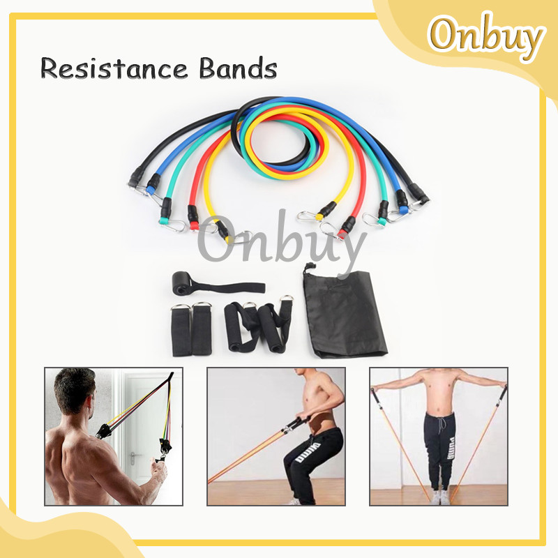Alat Gym Resistance Bands 11 In 1 Set Tali Pembantu Resistance Tube Elastic Fitness Gym