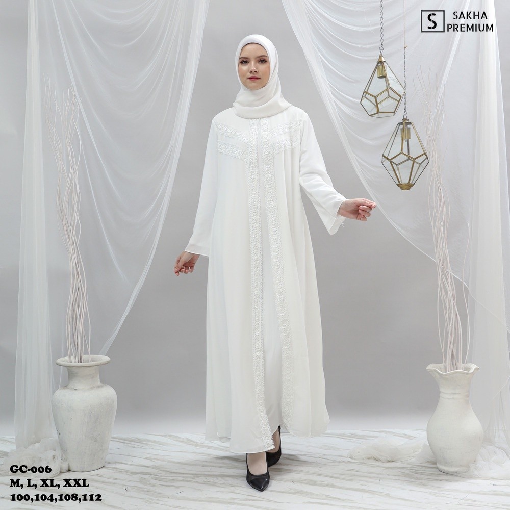 Sakha - GAMIS PUTIH HITAM BAJU GAMIS PUTIH WANITA BRUKAT GAMIS PUTIH CERUTI JUMBO TERLARIS BAJU LEBA