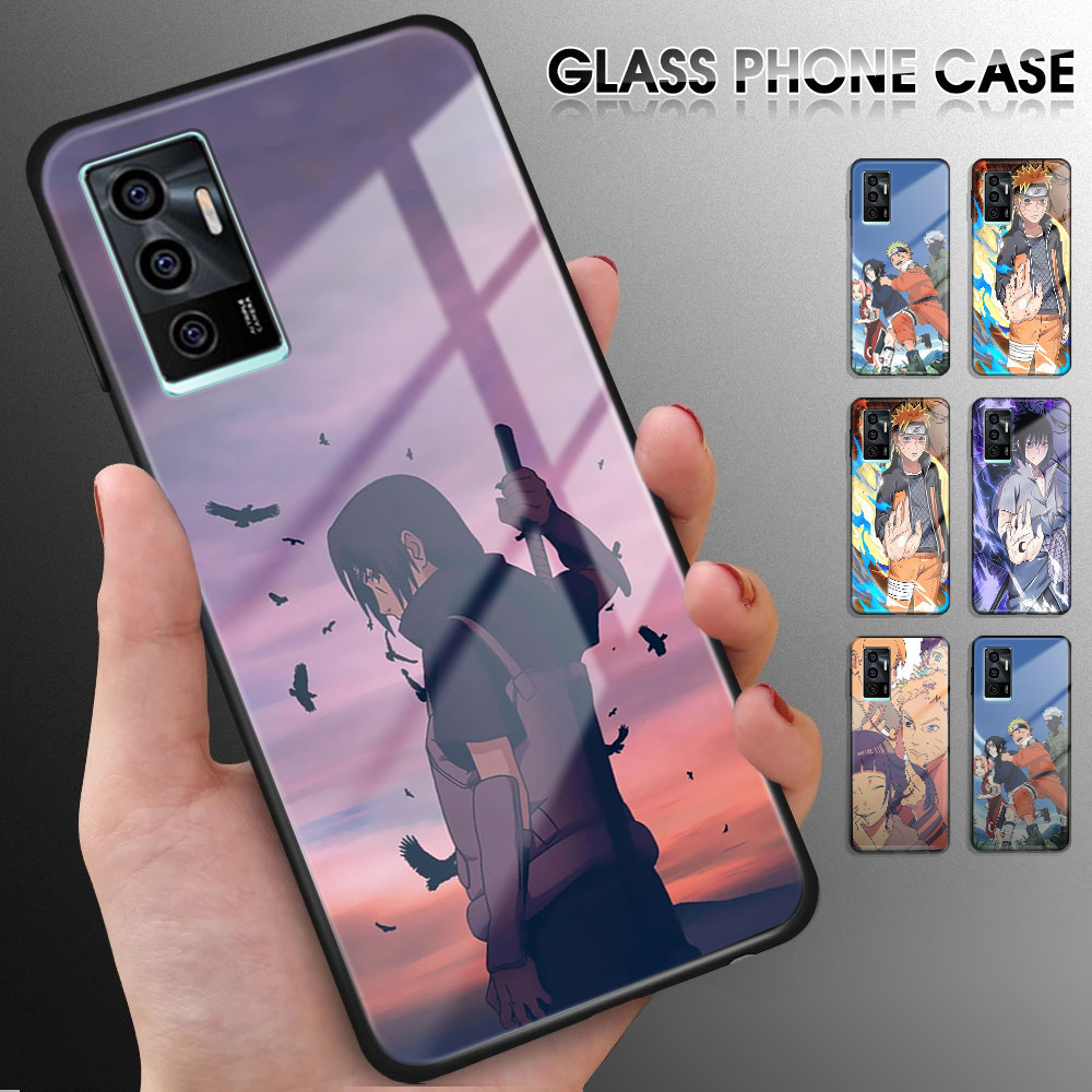 For Vivo V23E V23 5G V21 V21E V20 Anime Naruto Soft Edge Silicone Case Shockproof Tempered Glass Bac