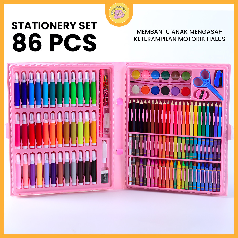 

MS Stationery Set Isi 86 Pcs Pensil Crayon Warna Cat Air Perlengkapan Menggambar Anak
