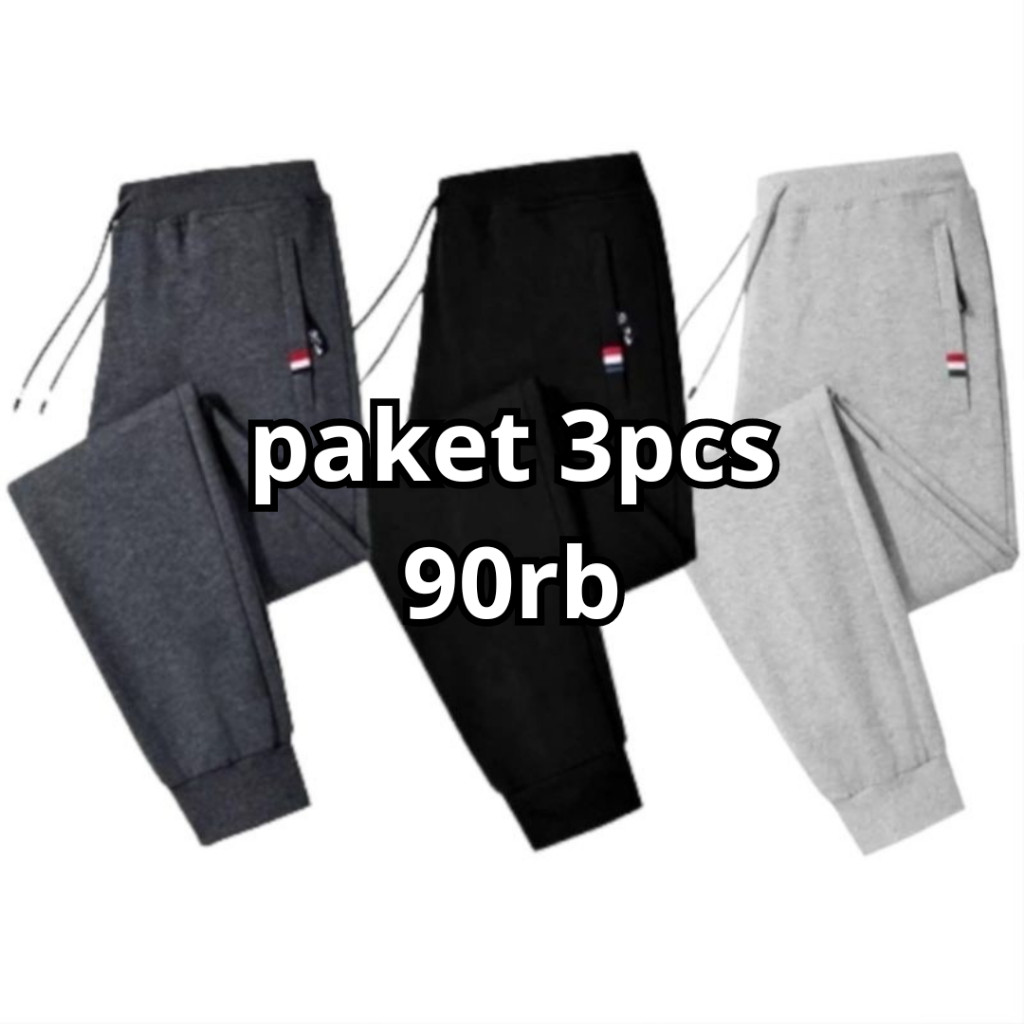 PROMO Paket Murah Isi 3 Pcs Celana Jogger Panjang Dewasa Pria Wanita Style Korea Terbaru Remaja Keki