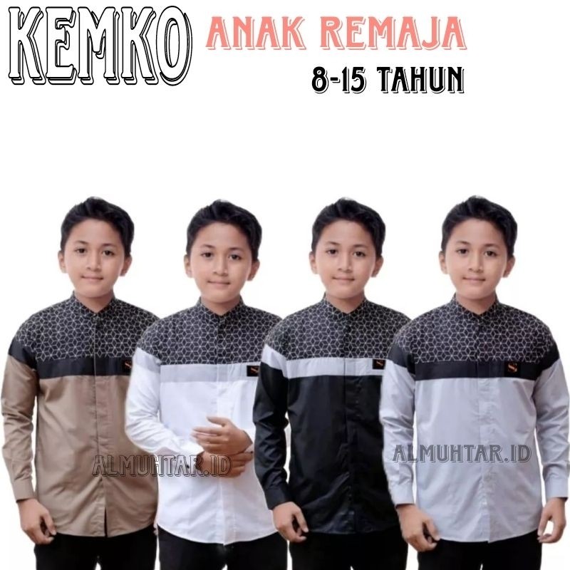 Baju LebaranKoko anak remaja motif senopati warna putih lengan kancing | baju Koko anak laki laki