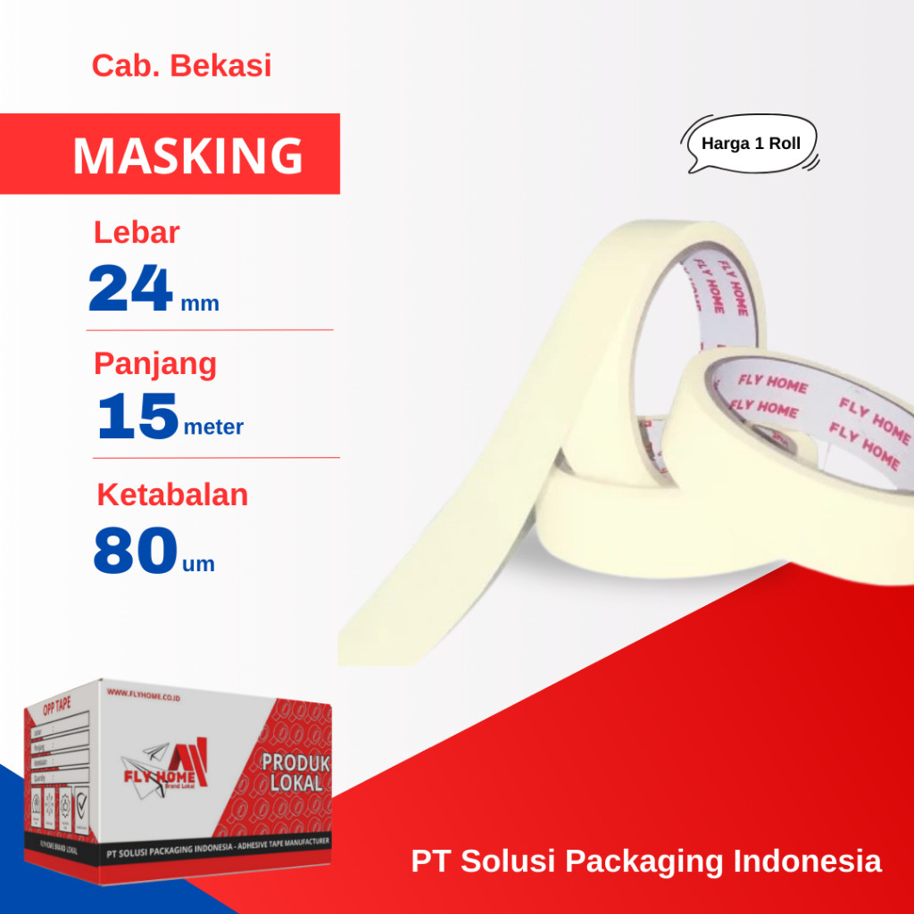 

FLYHOME 1Roll Lakban Kertas 24x15M 1inchi Masking Tape 15meter