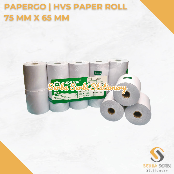 

GROSIR (1 PAK ISI 10 BIJI) PAPERGO - HVS PAPER ROLL / TELSTRUK / KERTAS STRUK KASIR 75 MM X 65 MM / 75X65 MM