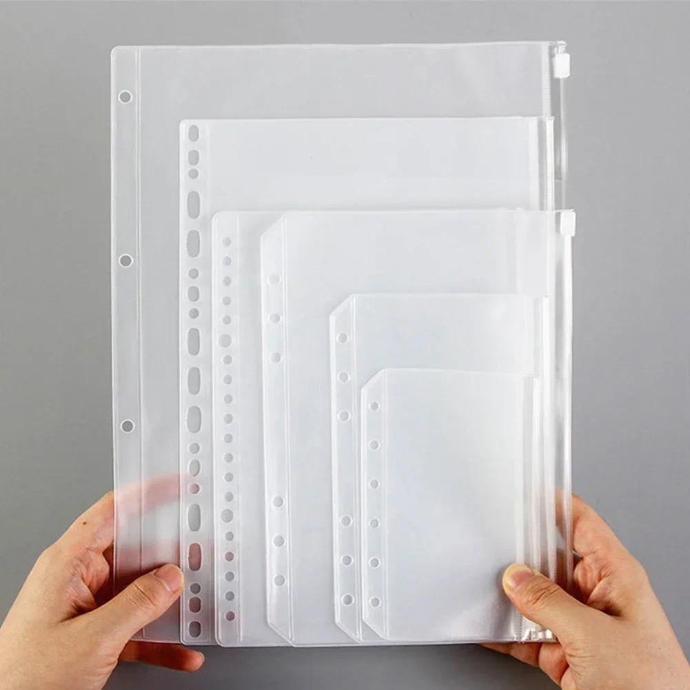 Convenient Clear PVC A5 A6 A7 Binder Pockets Clear Zipper Folders For 6-Ring Notebook Binder Files R
