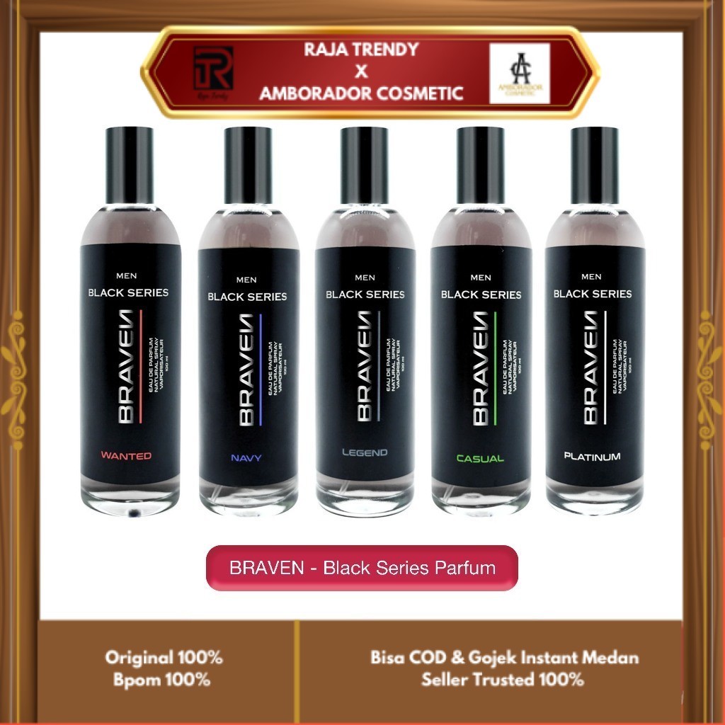 BRAVEN - PARFUM PRIA BLACK SERIES ( 100 ml ) - Perfume Wangi Wanted / Casual / Legend / Navy / Plati