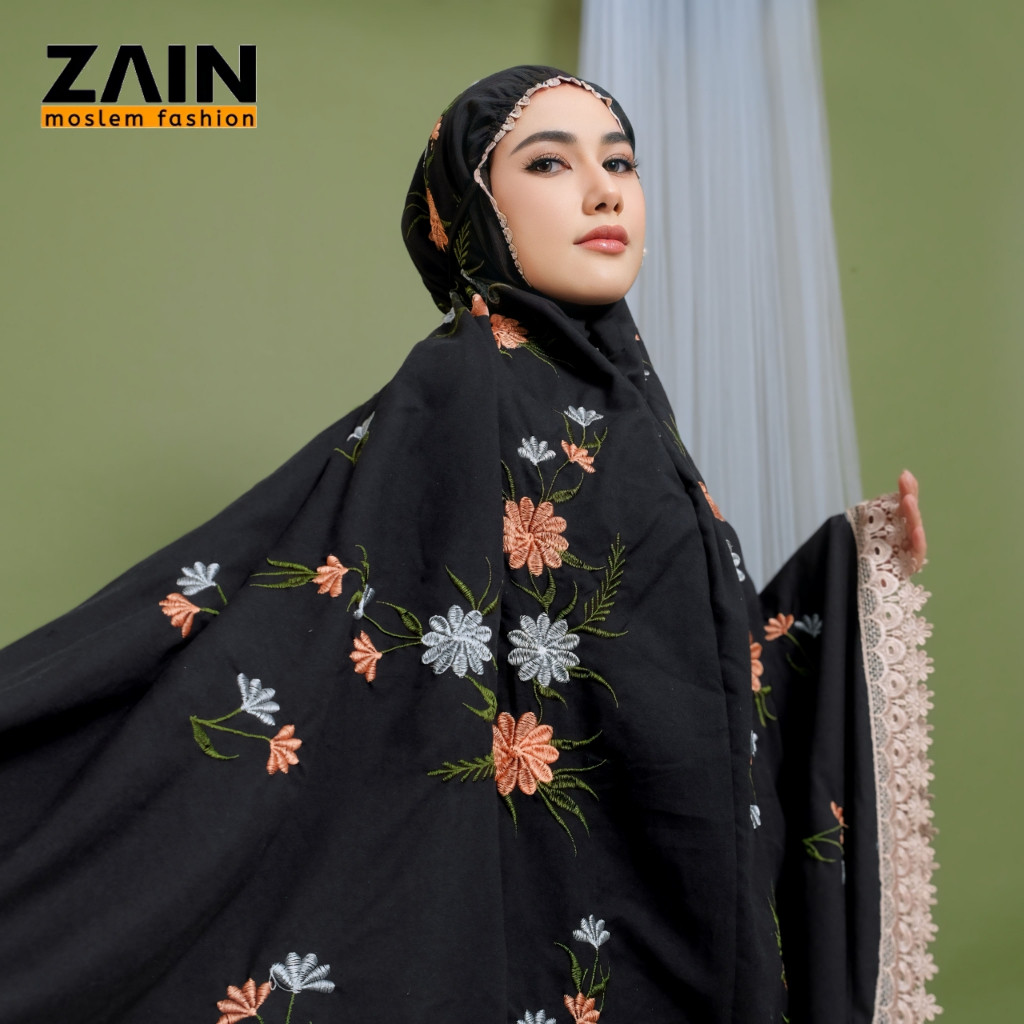 ZAIN MOSLEM FASHION Mukena Dewasa Katun Premium Bordir Bunga Zaskia Mewah Murah Cantik Exlusive