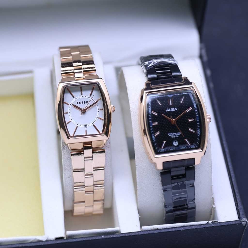 Best Seller Jam Tangan Wanita Alba Oval Free Foxx1l Oval Strap Rantai Tanggal Aktif