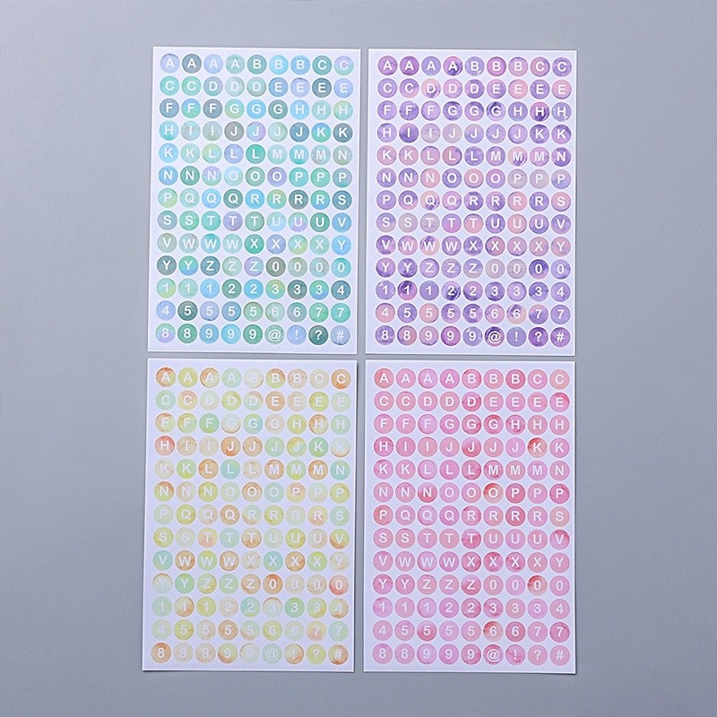 

4 Lembar label Alfabet Angka Warna Gradasi Untuk Dekorasi Diary DIY