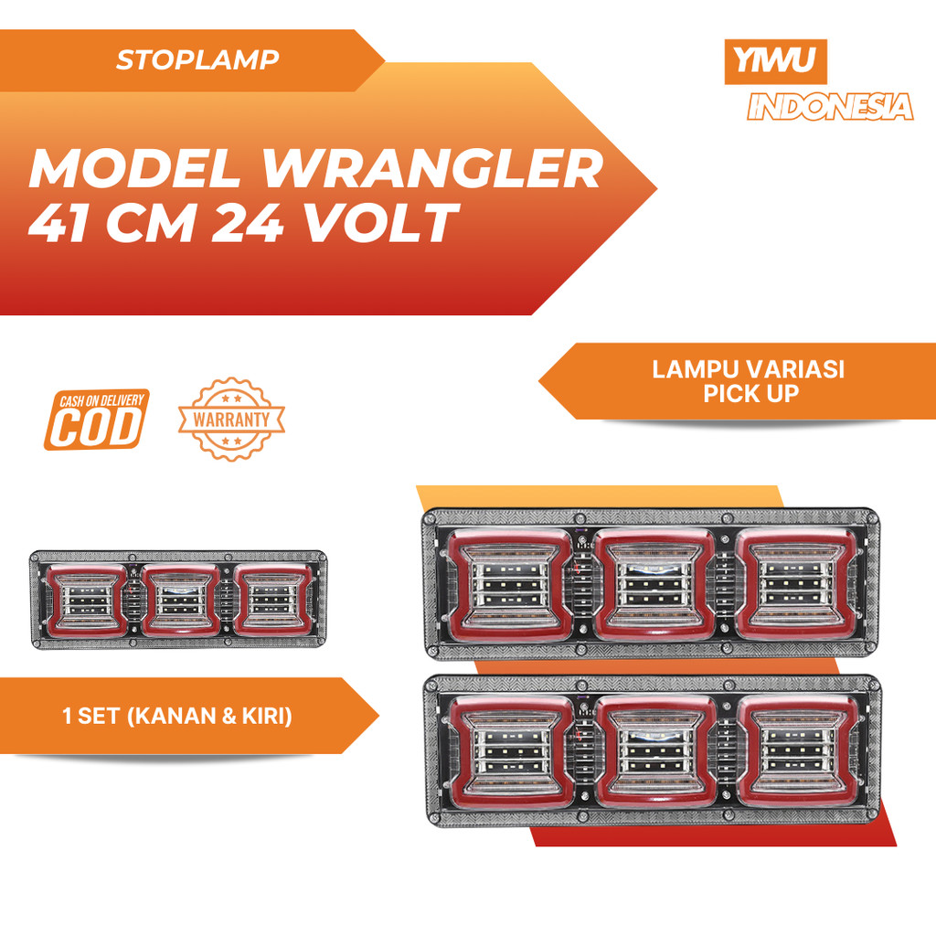 Stoplamp Truk Variasi 24 Volt Model Wrangler LED 1 Set Lampu Stop Rem Belakang Kiri & Kanan untuk Mo
