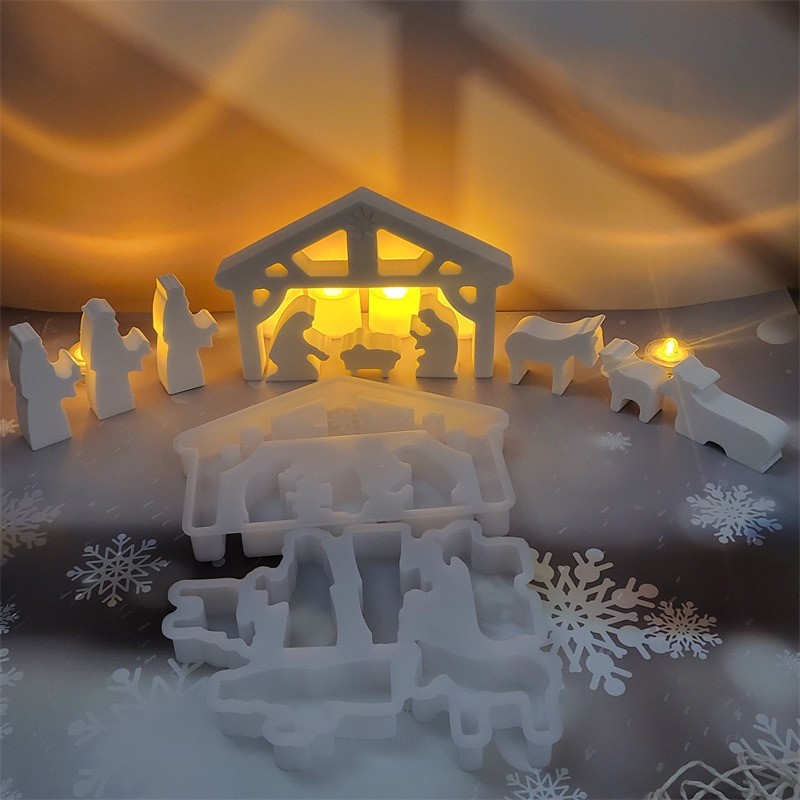 

2Pcs Nativity Set DIY Gypsum Cement Epoxy Resin Mold Jesus Birth Set Christmas Ornament Handmade Crafts Home Decoration