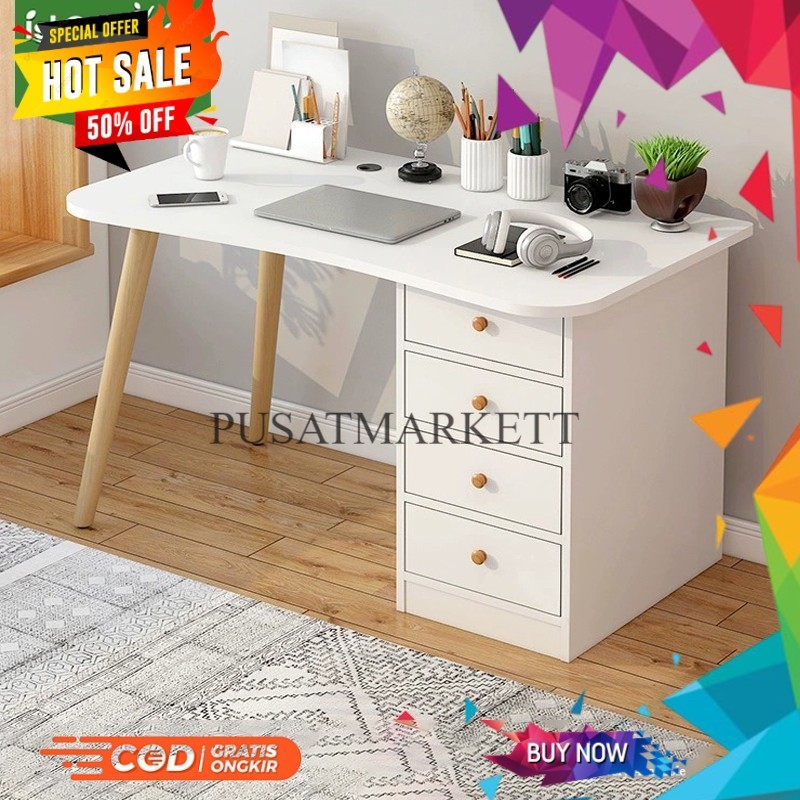 Meja Belajar Dengan 4 Laci Meja Kerja Meja Komputer Meja Kerja Serbaguna 120CM Meja Kantor Minimalis