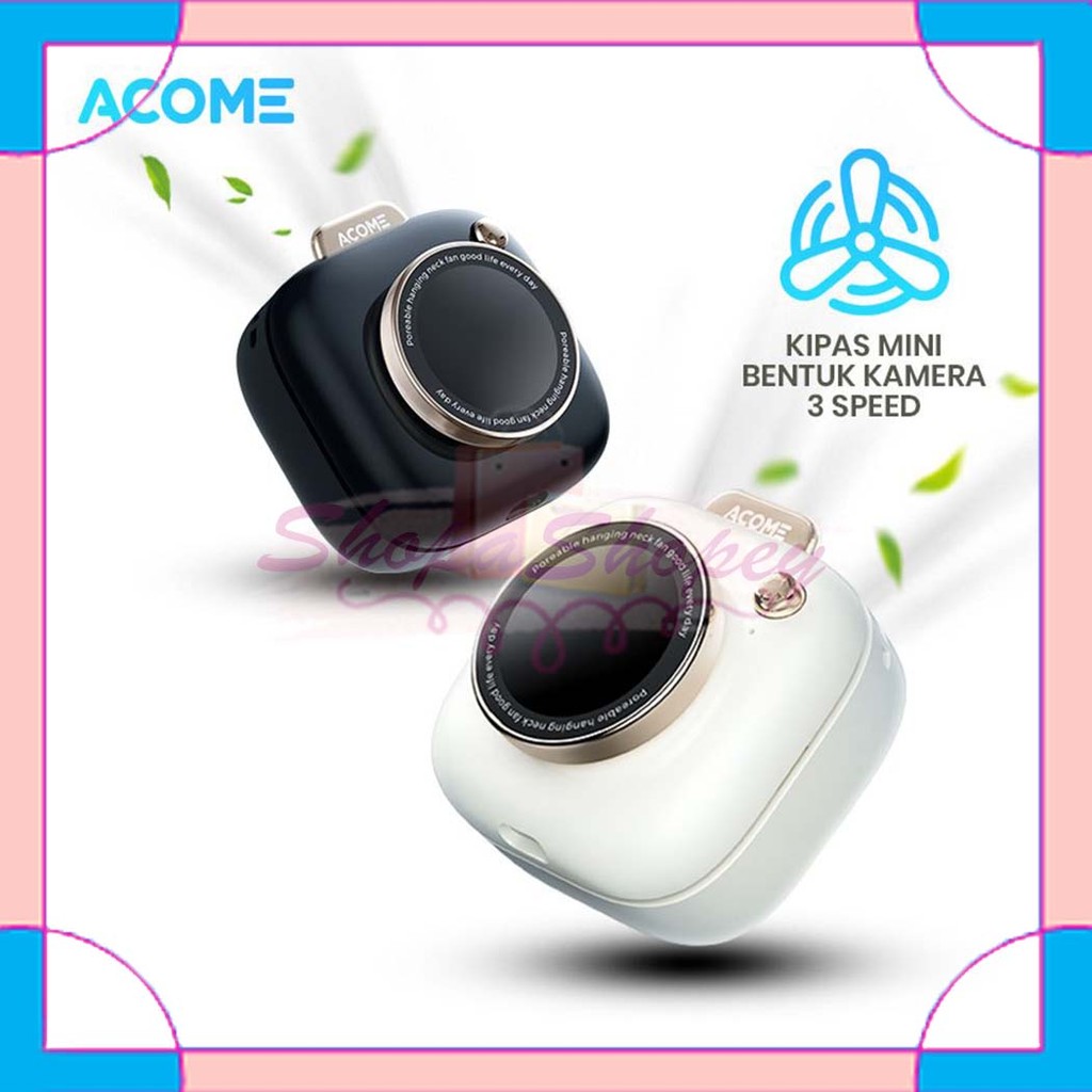 ACOME AF002 Mini Fan Portable Bentuk Kamera Portable 3 Speed Silent Mode - Garansi Resmi 1 Tahun