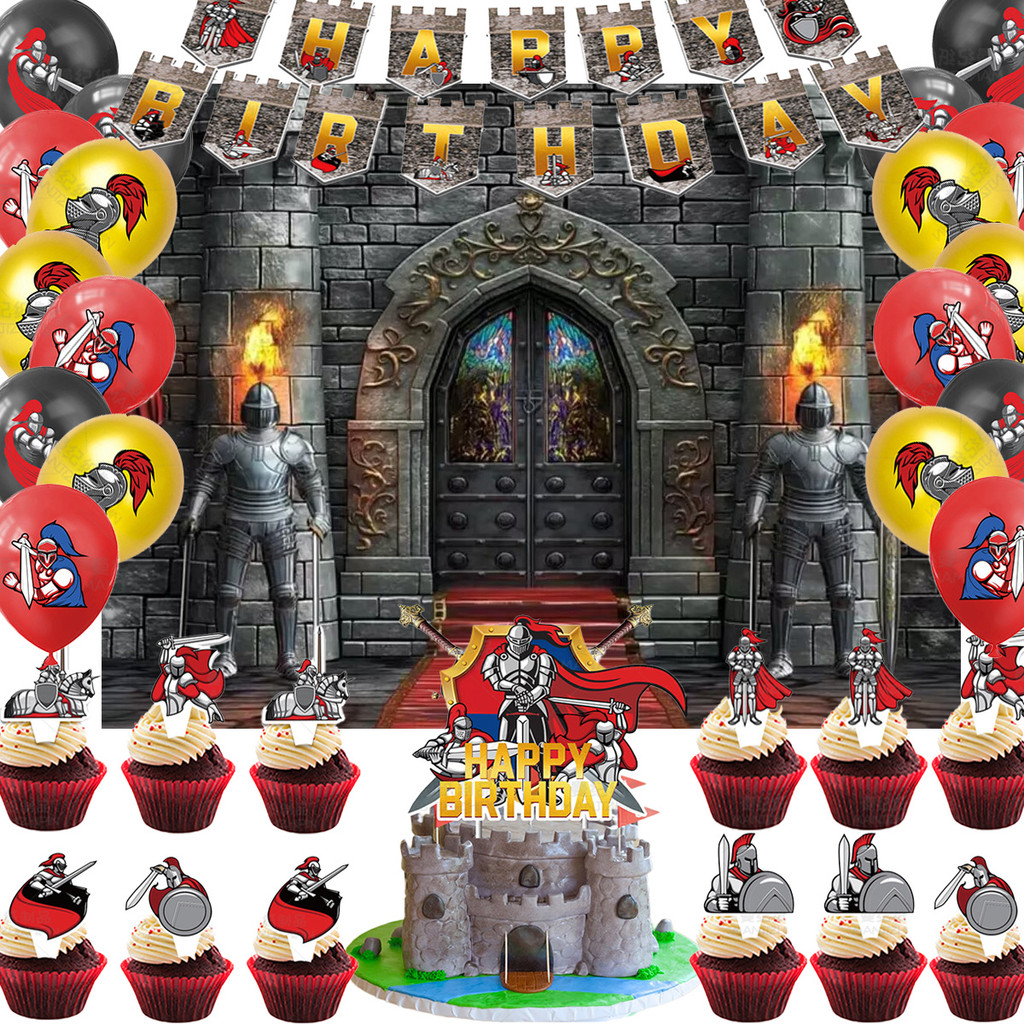 

Umi Middle Ages Armored Knight Birthday Party Supplies Decoration Balloon Banner Backdrops Cake Topper Sling Baby Shower Gifts